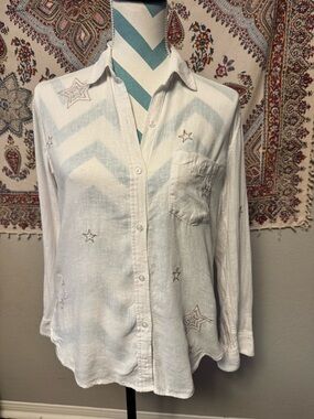 Rails White Gold Star-Embroidered Button-Down Shirt